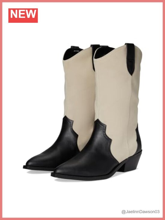 Shoes - Pointed Toe Block Heel Mid-Calf Bootie Pull-On Calf High
